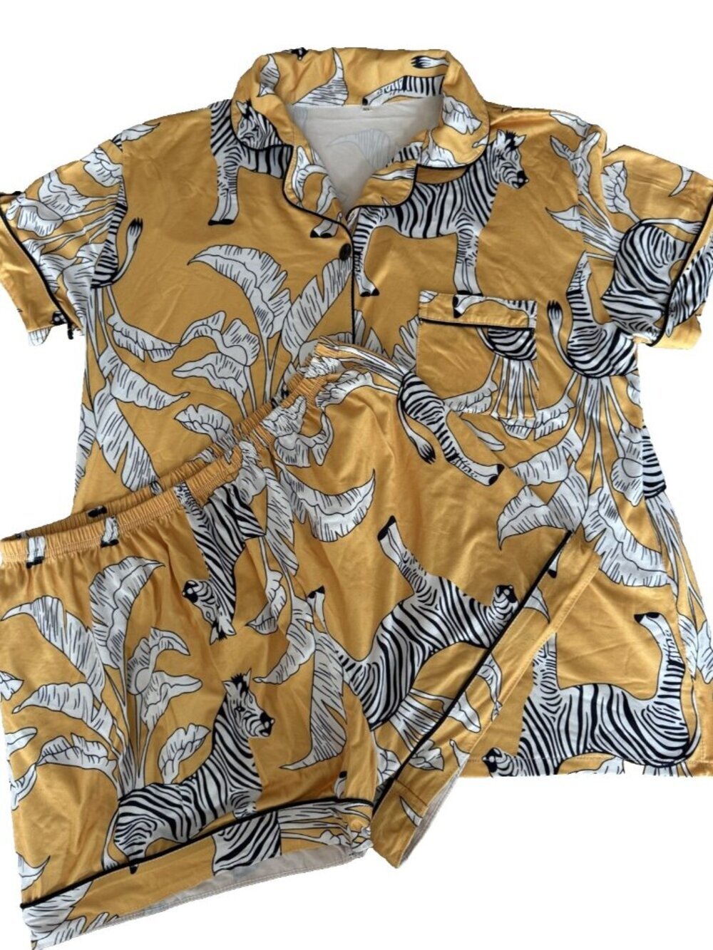 Women’s XL Zebra Pajama Set – Yellow 2PC Shorts Lounge Sleepwear